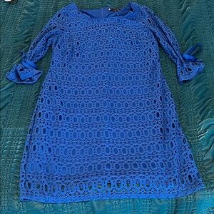 Blue Sheath Dress with Cuffed 3/4 Sleeves